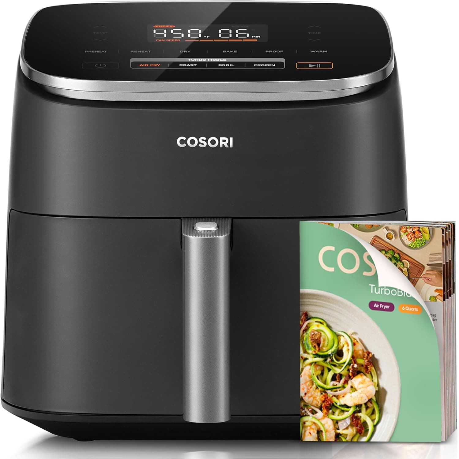 Cosori TurboBlaze - Freidora de aire, 9 en 1, 6 cuartos de galón | 90°–450°F, 5 velocidades de ventilador de nivel, freír al aire 9 en 1, asar, hornear
