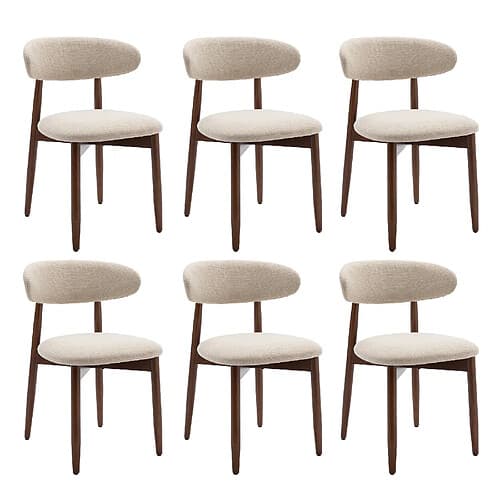 Juego de 6 sillas de comedor Smartue color beige, patas de madera, 81 × 56,4 × 52,6 cm. Juego de 6 sillas de comedor color beige - Patas de madera maciza, respaldo curvo, asiento de tela