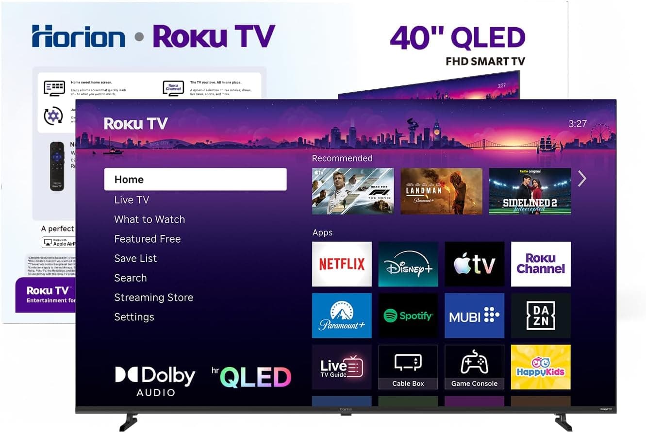 HORION Roku TV 40 QLED Smart FHD Televisión con Quantum Dot Color | Más de 500 canales en vivo gratis, Dolby Audio, compatible con Apple AirPlay