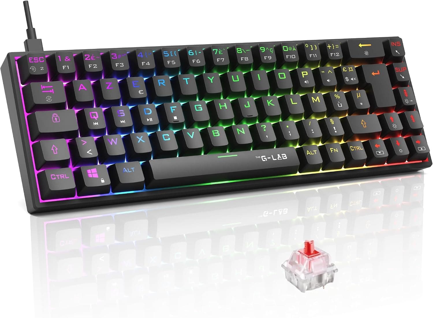 The G-Lab Keyz Titanium Noir - Teclado gaming mecánico 65% RGB AZERTY FR | Con cable USB, formato 65%, interruptores mecánicos rojos, RGB 100% personalizable